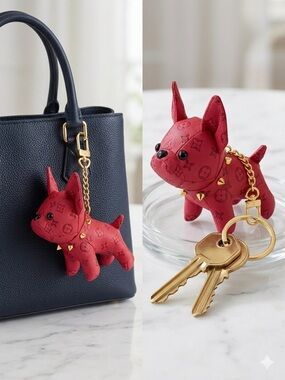 Colorful French Bulldog Plush Purse Charm or Key Ring - Red